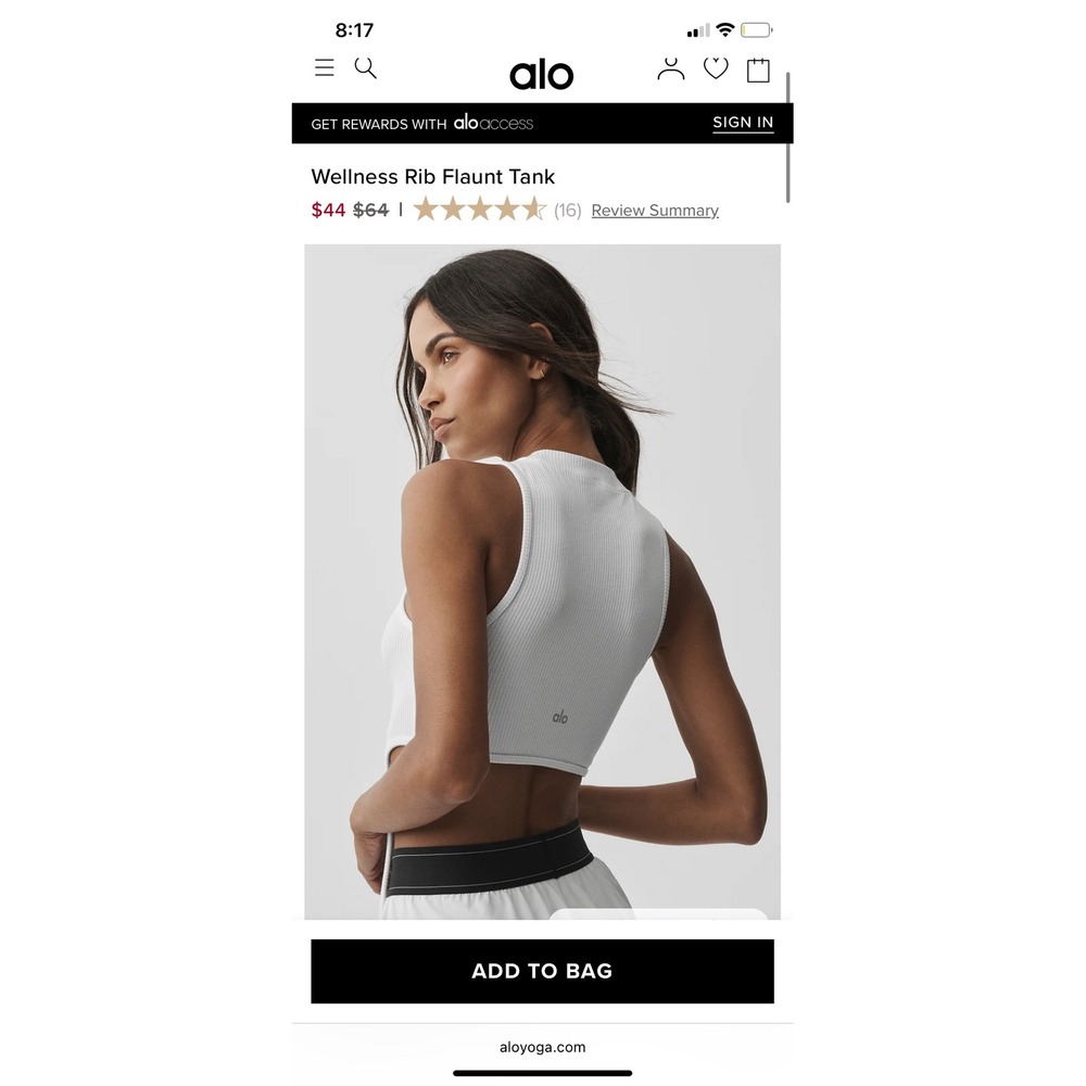 Alo Yoga Wellness Rib Flaunt Tank White Cut Out Crop Top Small